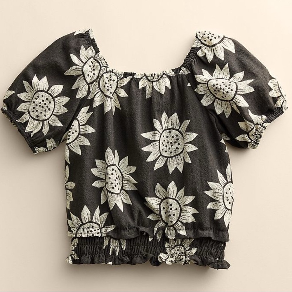 Sunflower Print Black Blouse